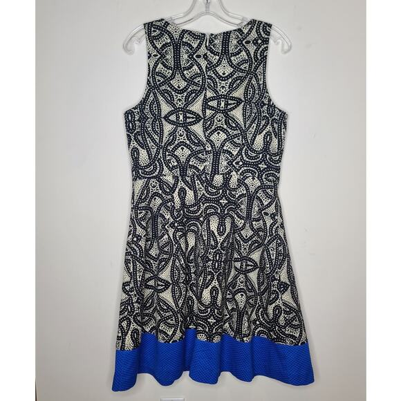The Limited cotton black white geometric sleeveless dress with blue trim - 10 - Picture 3 of 4